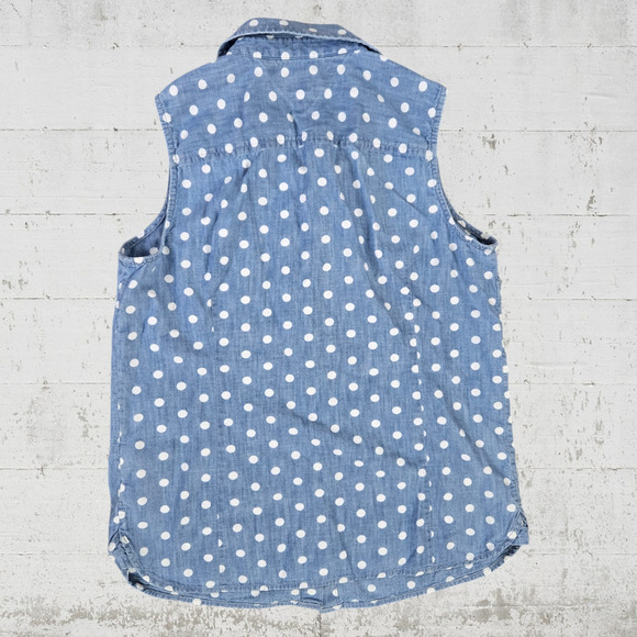 Tommy Hilfiger Light Wash Polka Dot Chambray Denim Womens Blouse Size Medium - Picture 7 of 7